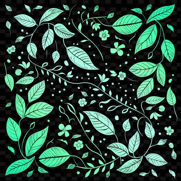 PSD a green and black floral design with green leaves and a black background