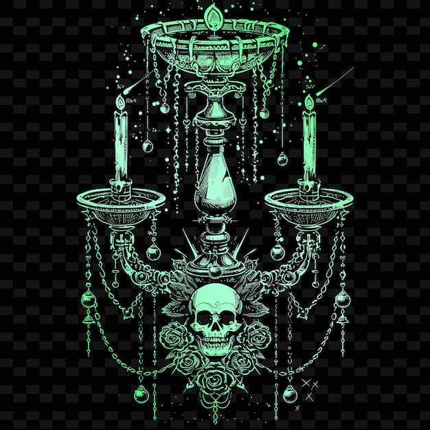 PSD a green and black image of a skull and a skull with a chain and a skull on it