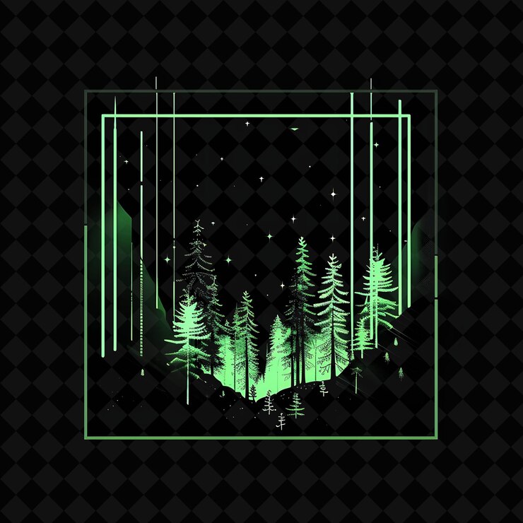 PSD a green and black image of trees and snow