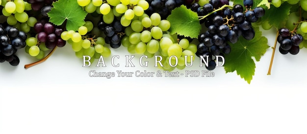 PSD green and black juicy grapes on white background