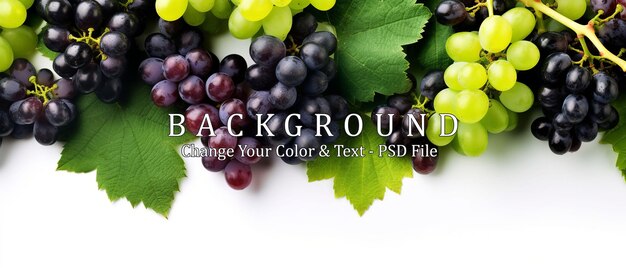 PSD green and black juicy grapes on white background