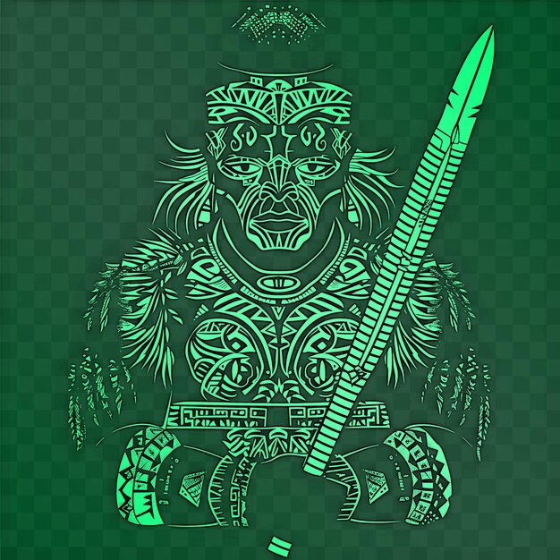 A green and black lion with a sword in the middle of it