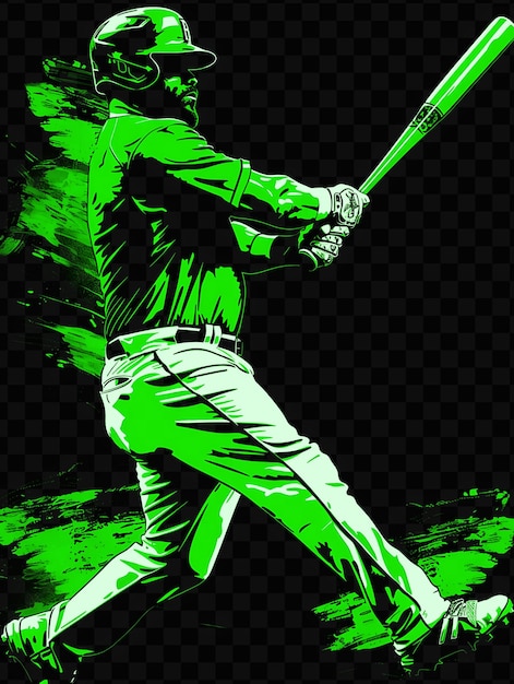 PSD a green and black picture of a baseball player with a bat