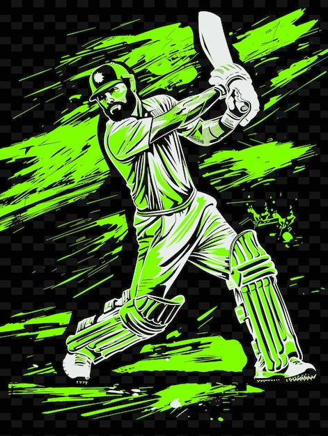 PSD a green and black poster of a cricket player with a bat in his hand