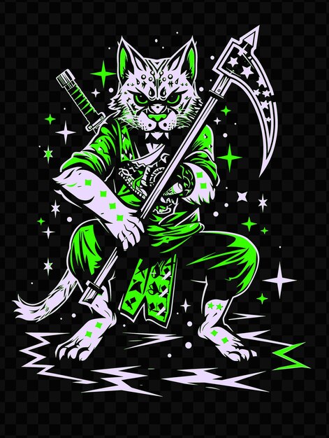 PSD a green and black poster of a tiger with a sword