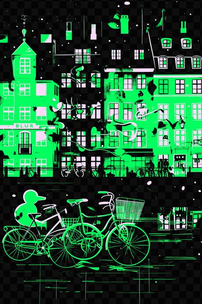 PSD a green and black poster with a bicycle and a green background