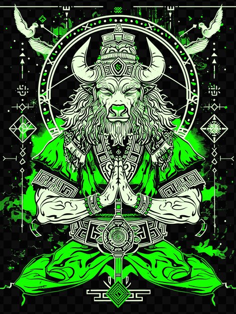A green and black poster with a god with the words god god