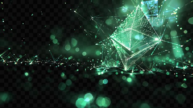 A green and blue abstract background with a green and blue glowing cube