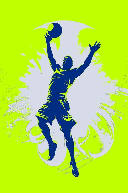 PSD a green and blue image of a basketball player with a green background