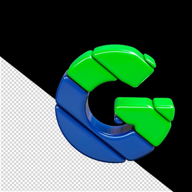 PSD green and blue plastic 3d symbol letter g