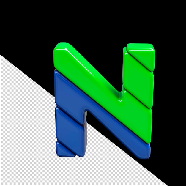 PSD green and blue plastic 3d symbol letter n