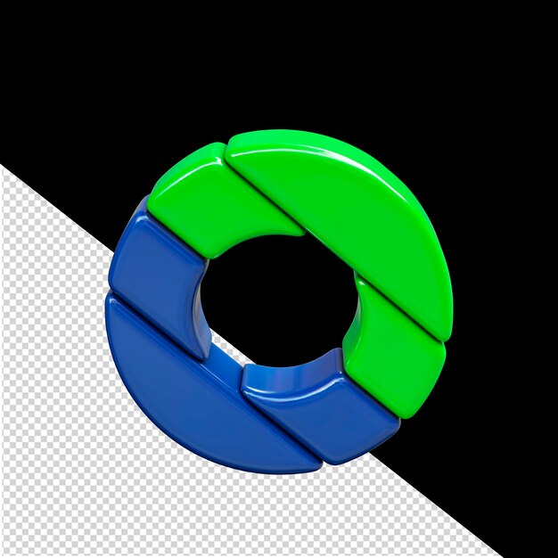 PSD green and blue plastic 3d symbol letter o