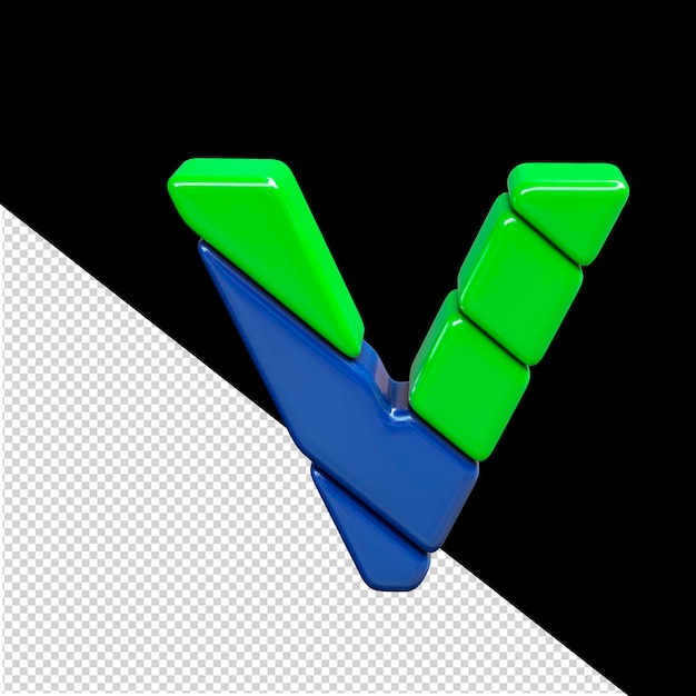 Green and blue plastic 3d symbol letter v