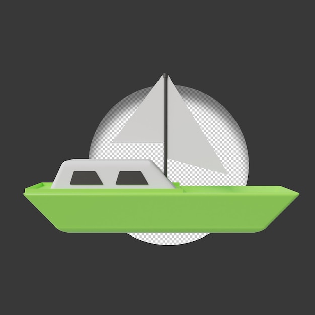 A green boat with a white sailboat in the center.