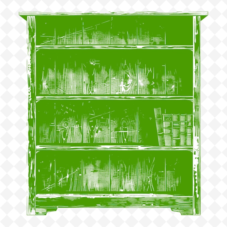PSD a green book shelf with a green background with a green painted image of a bookcase