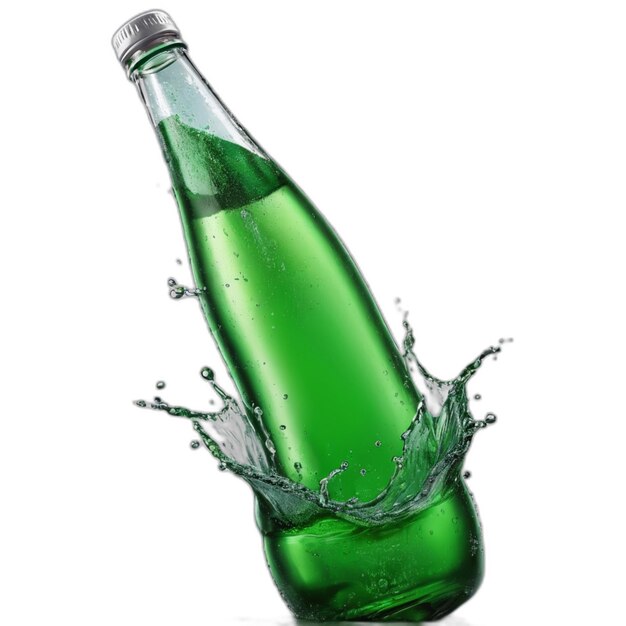 PSD green bottle splash psd on a white background