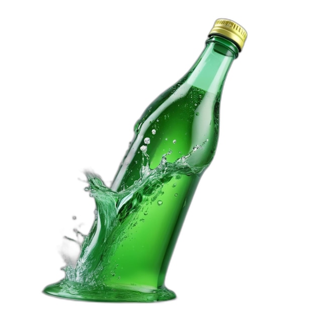 PSD splash psd di bottiglia verde su uno sfondo bianco