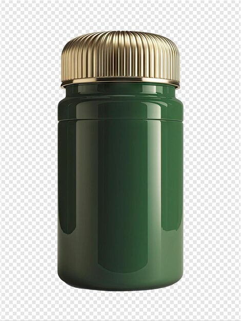 PSD green bottle with gold cap and green lid