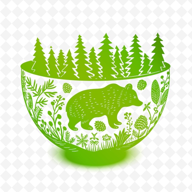 A green bowl with a bear in the forest