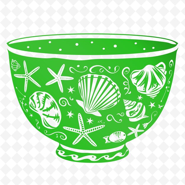 PSD a green bowl with the words quot sea shells quot on it