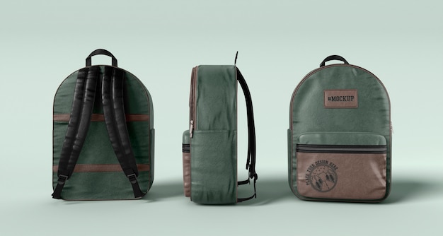 Green and brown backpacks assortment