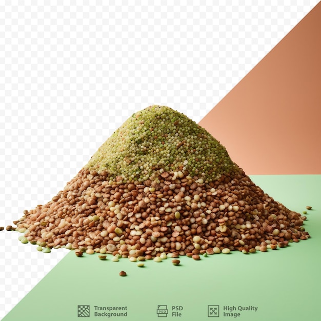 PSD green and brown buckwheat heap alone on a transparent background