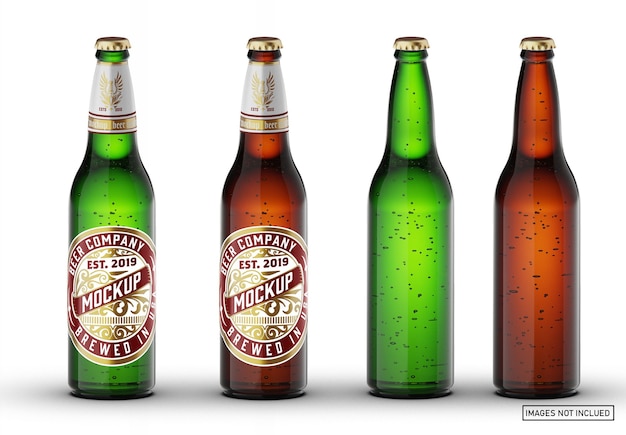 Mockup di bottiglia di birra in vetro marrone verde