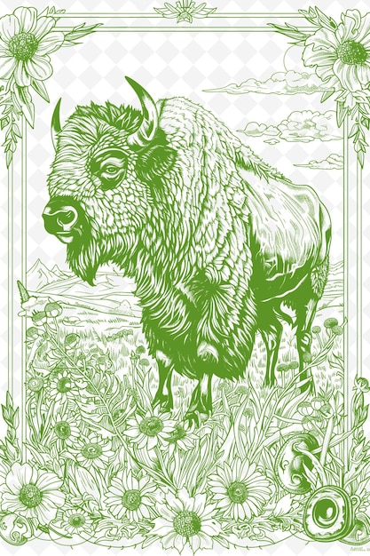 PSD a green buffalo with a green background with a green background