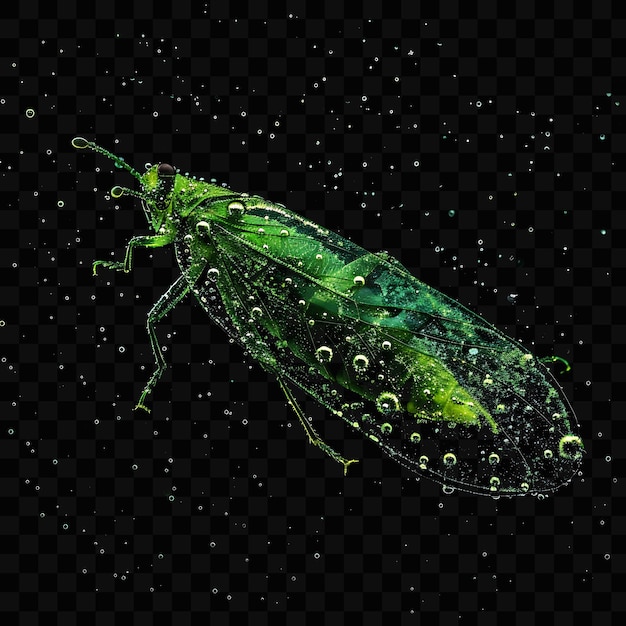 PSD a green bug with water drops on it