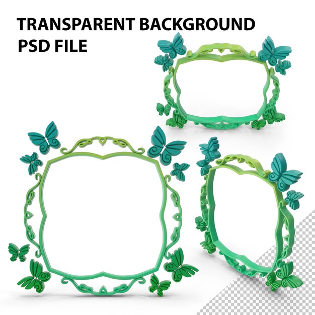 PSD green butterfly frame png