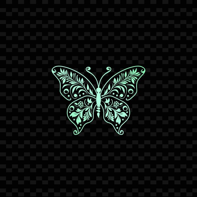 PSD a green butterfly with a pattern of the words butterfly on the black background