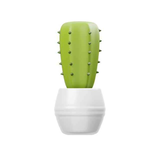 PSD un cactus verde in un vaso bianco con uno sfondo bianco.