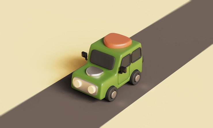 PSD green camping travel suv car 3d rendering