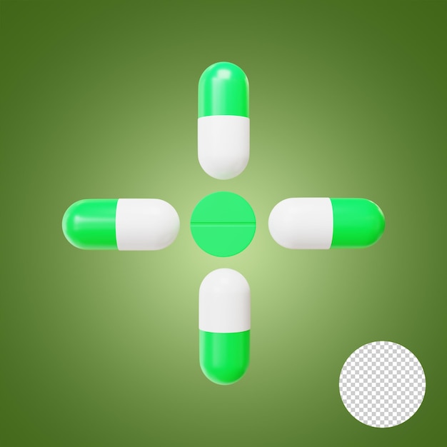 Green capsule in a cross array 3d rendering