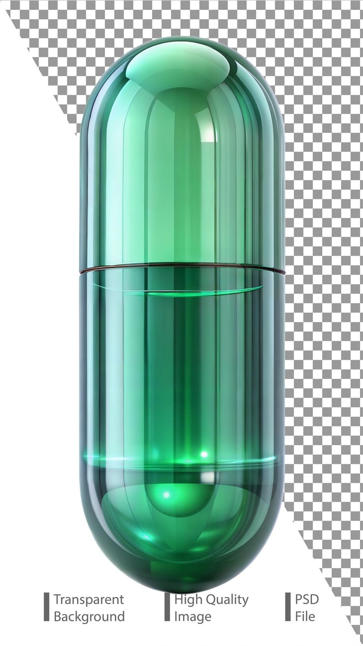 Green Capsule Pill on Transparent Background