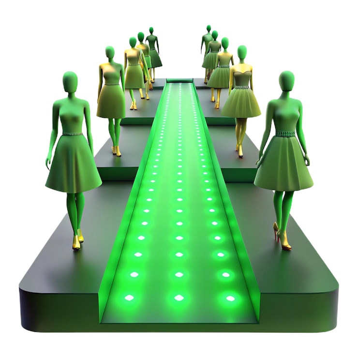 PSD a green carpet with people walking on it and a green light on the bottom