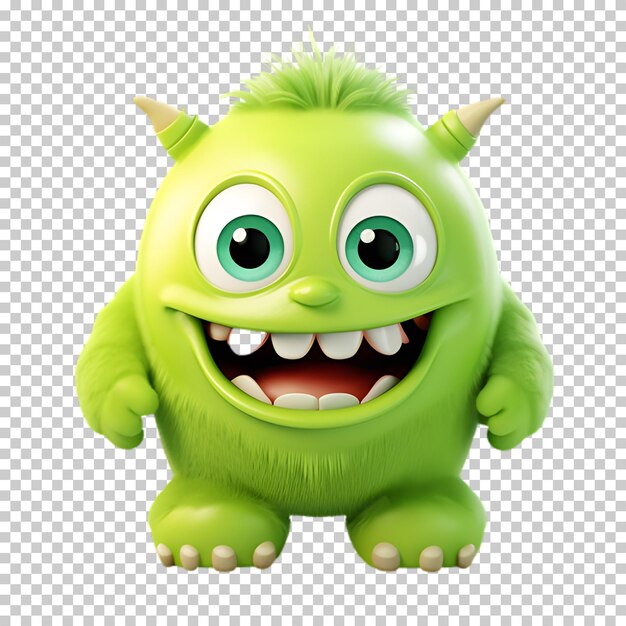 PSD green cartoon monster on transparent background