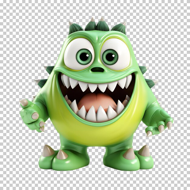 PSD green cartoon monster on transparent background