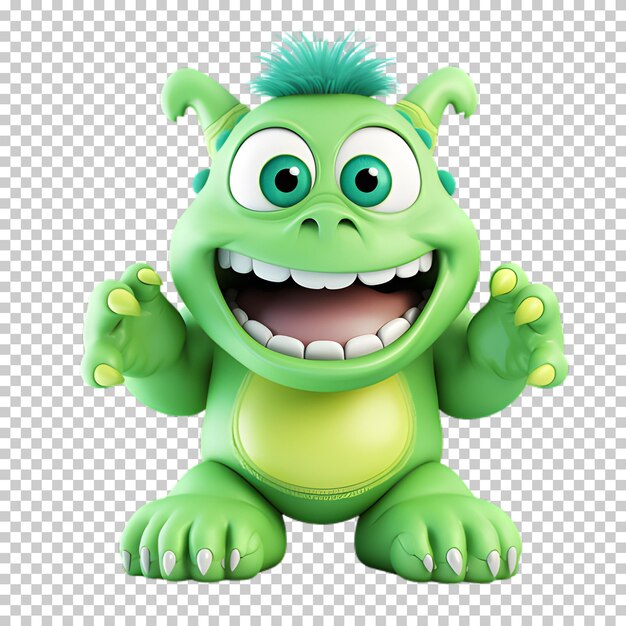 PSD green cartoon monster on transparent background