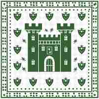 PSD a green castle with a green background with a green and white pattern