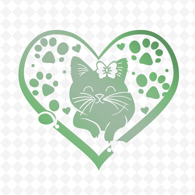 A green cat with a heart with a cat on it