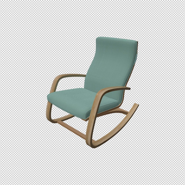 a green chair with a brown arm rests on a white background