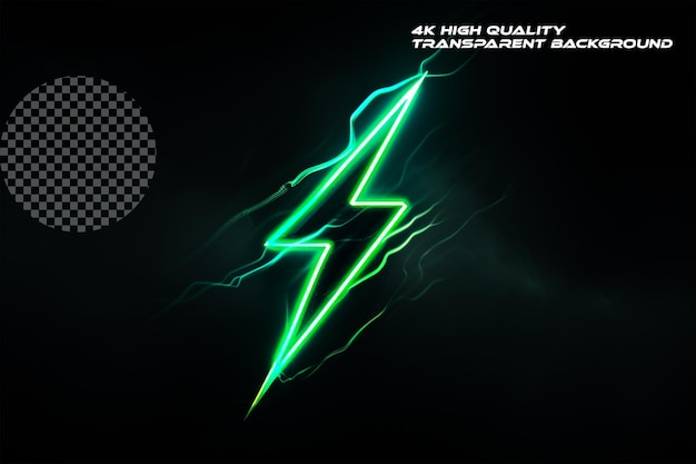 PSD green charging lightning bolt logo on transparent background