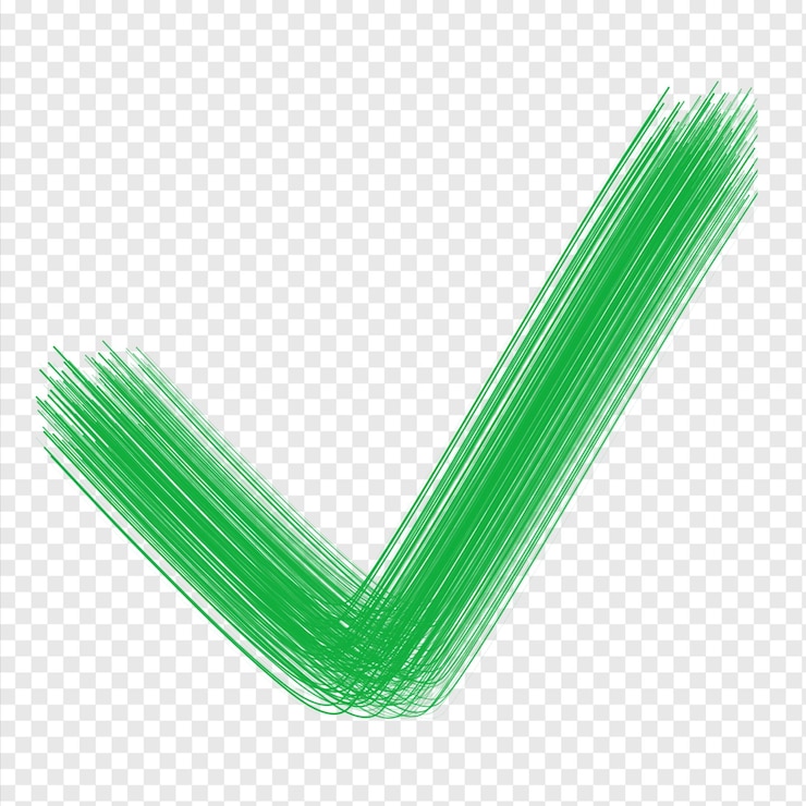 PSD green check mark png transparent background element brush strokes pen green