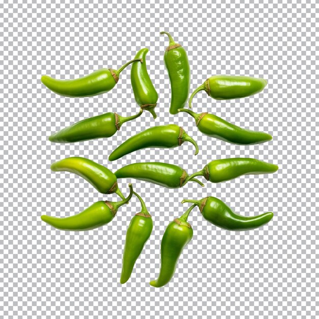 PSD green chili peppers isolated on transparent background clipping path