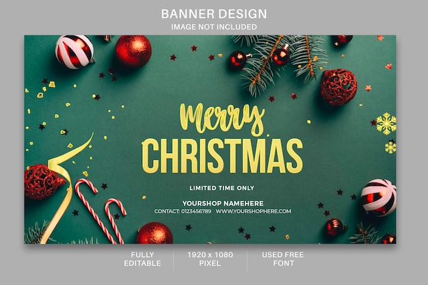 PSD green christmas banner design for digital media on new year party