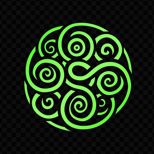 PSD green circle on a black background with a pattern of spirals