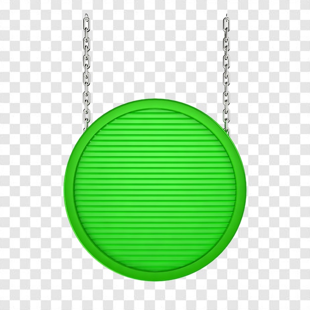 A green circle on a chain.