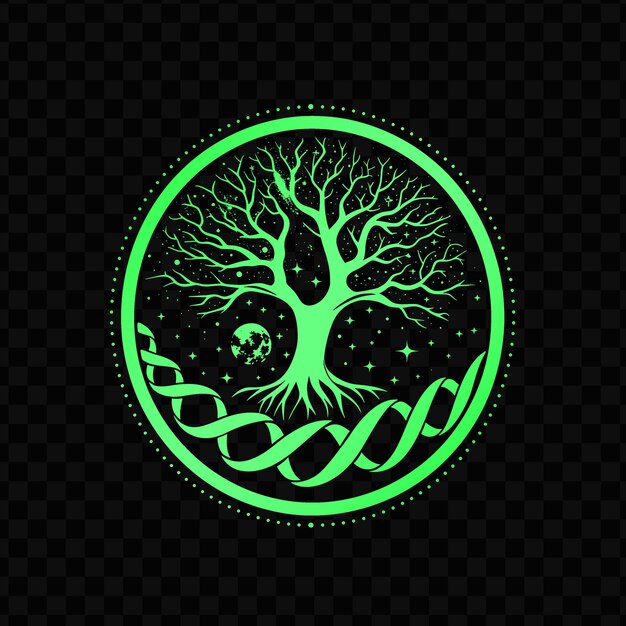 PSD green circle with a tree on the black background