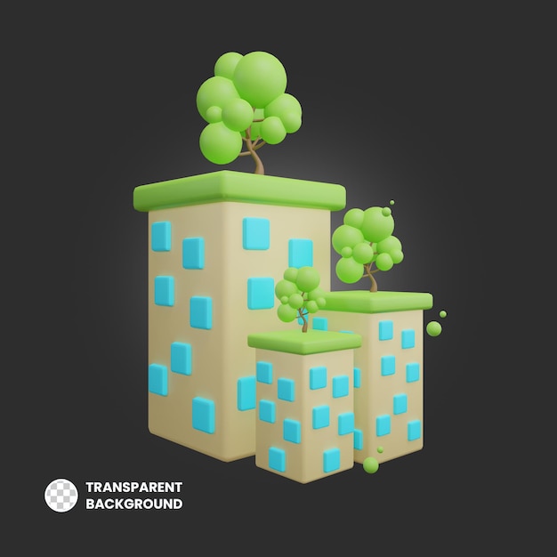 PSD green city building 3d green energy icon